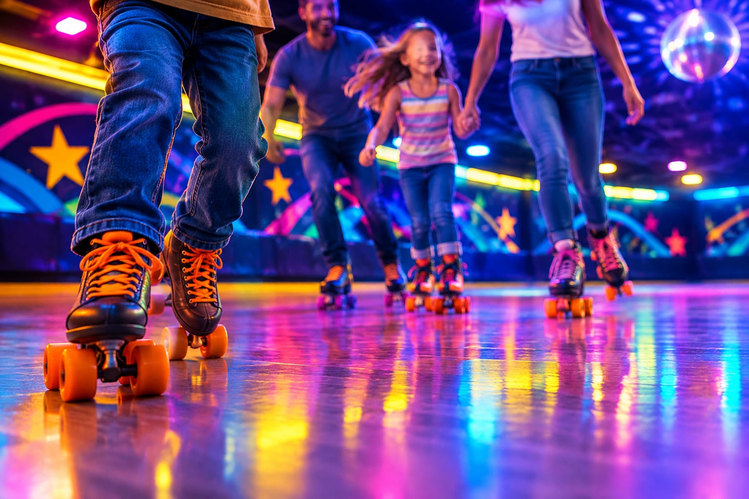 Family practicing roller skating skills at Skate Station Funworks Mandarin